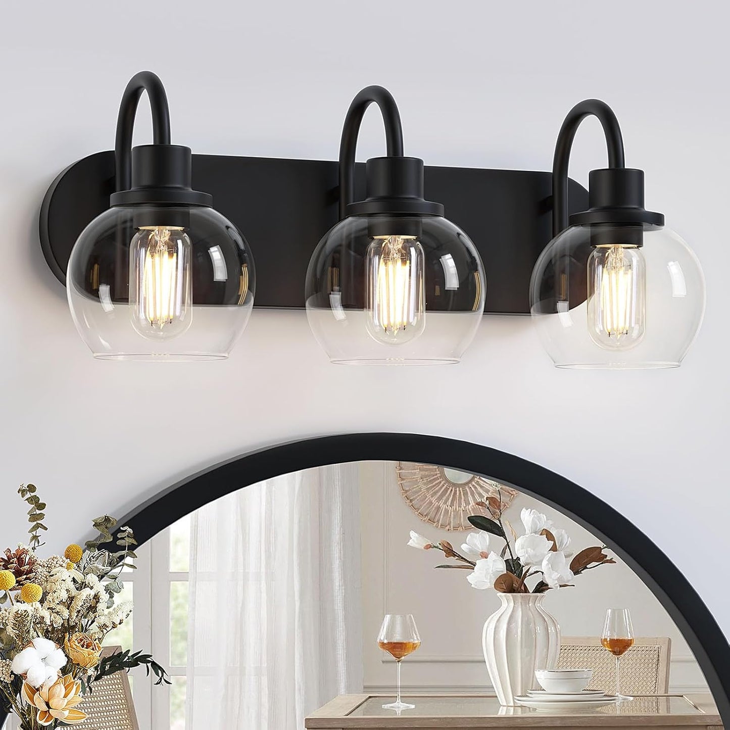 Modern 3-Light Bathroom Vanity Light with Clear Glass Shade