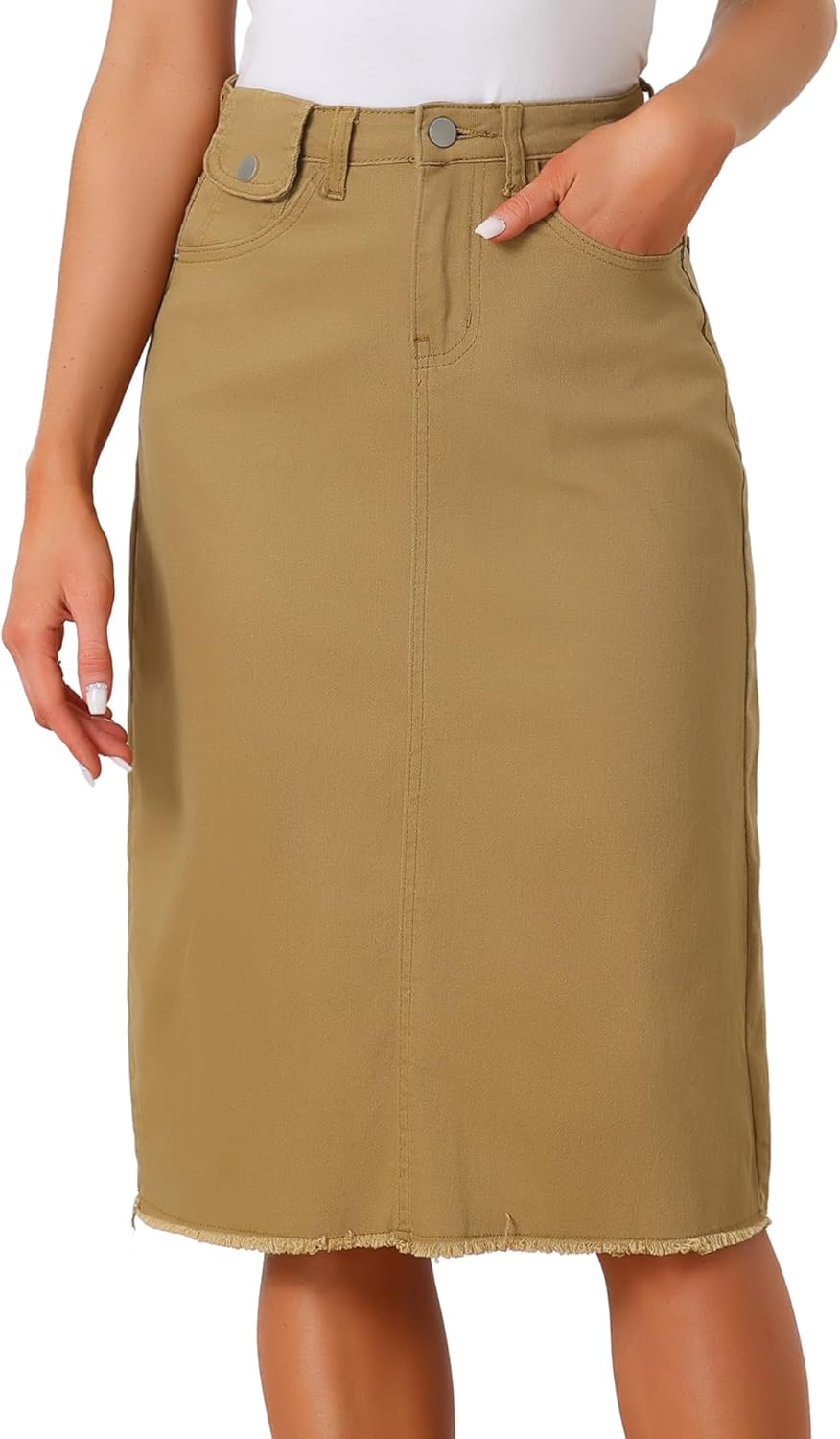Allegra K Women's Casual Jean Skirt High Waist Back Slit Style