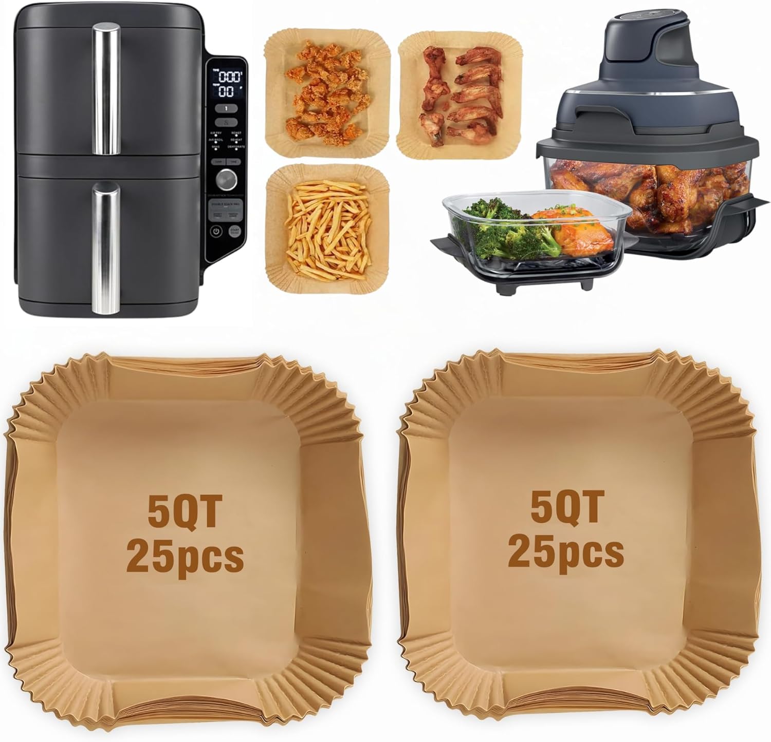 FryEasy Air Fryer Liners: Disposable, Double Stack, 50pcs