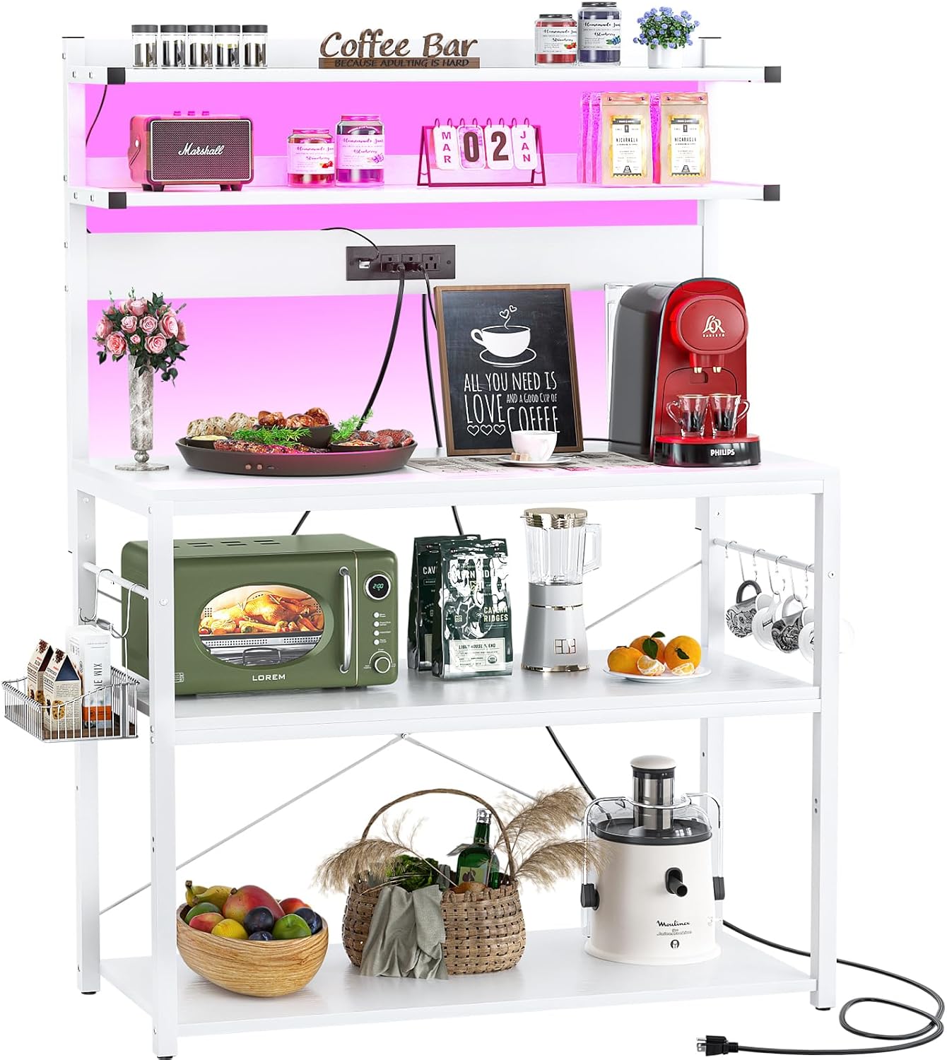 5-Tier Kitchen Storage Rack with Power Outlet & LED Lights