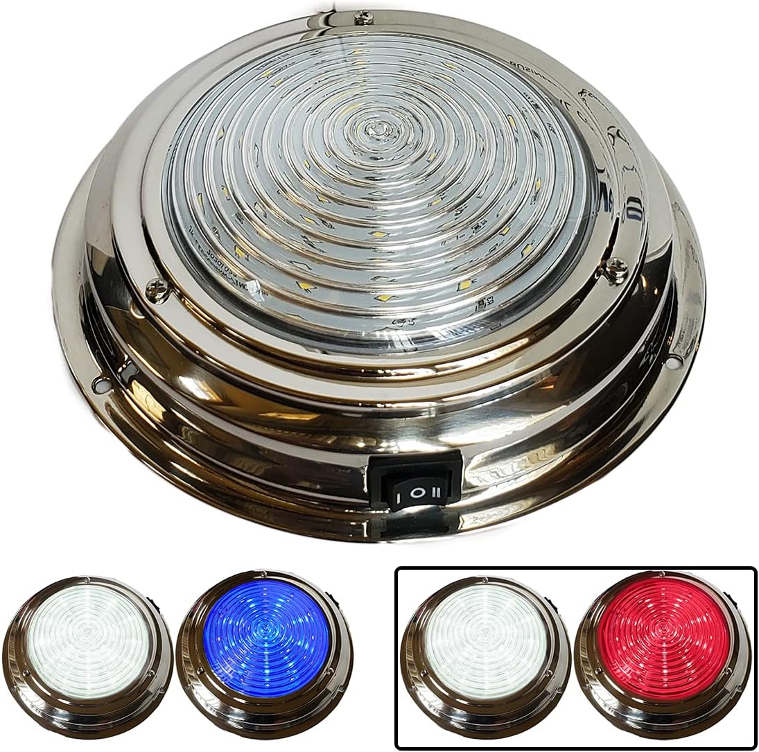 Dual Color 7in LED Boat Dome Light with Stainless Housing