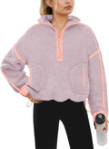 Yanekop Womens Quarter Zip Sherpa Fleece Jacket - Cozy Oversized