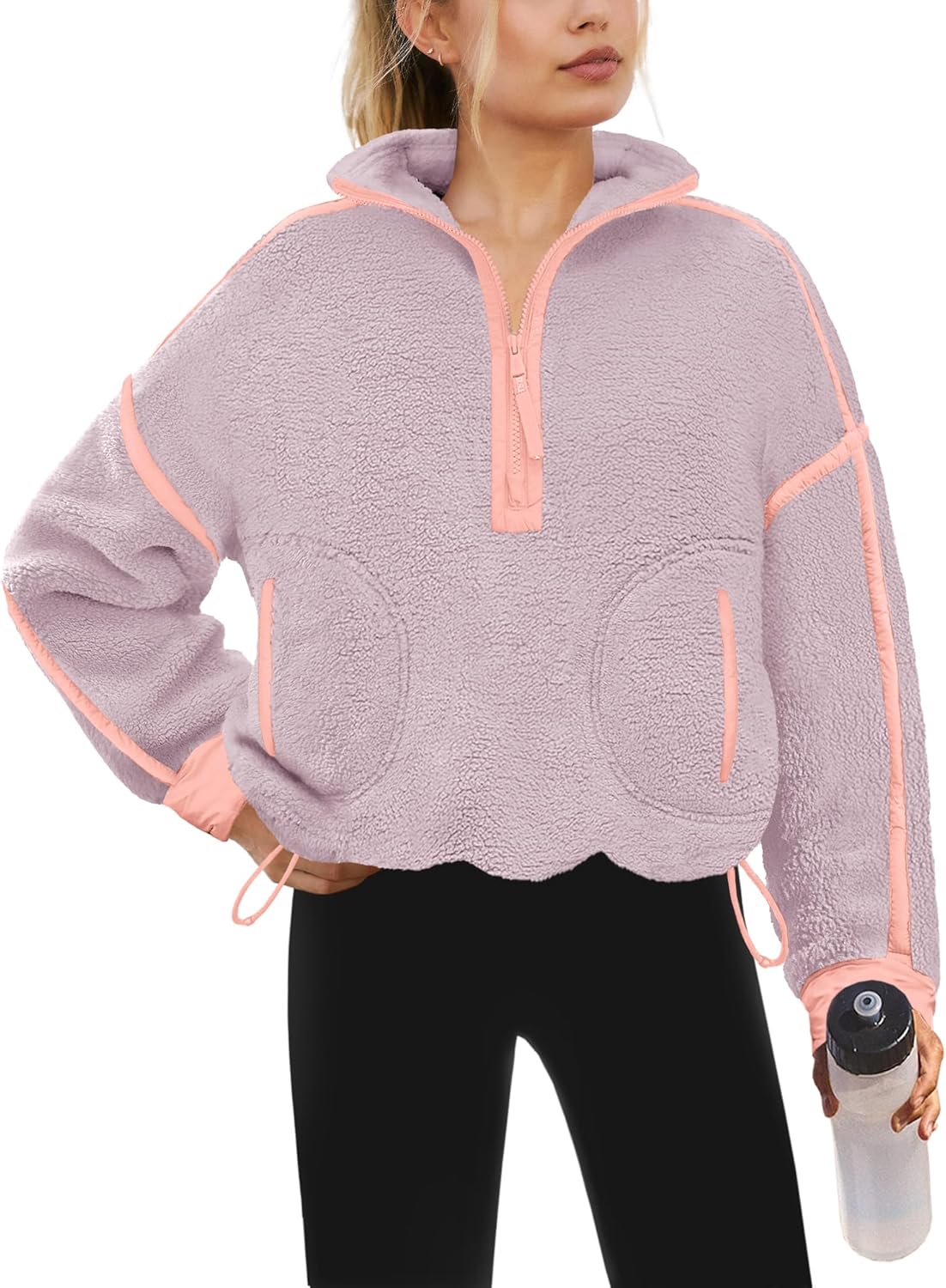 Yanekop Womens Quarter Zip Pullover Sherpa Fleece Jacket