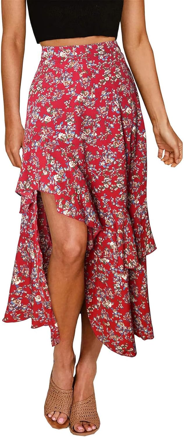 BTFBM Women Floral Print Maxi Skirt for Summer and Fall Wear