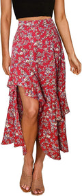 Boho Floral High-Waisted Maxi Skirt - Flowy Summer Split Ruffle