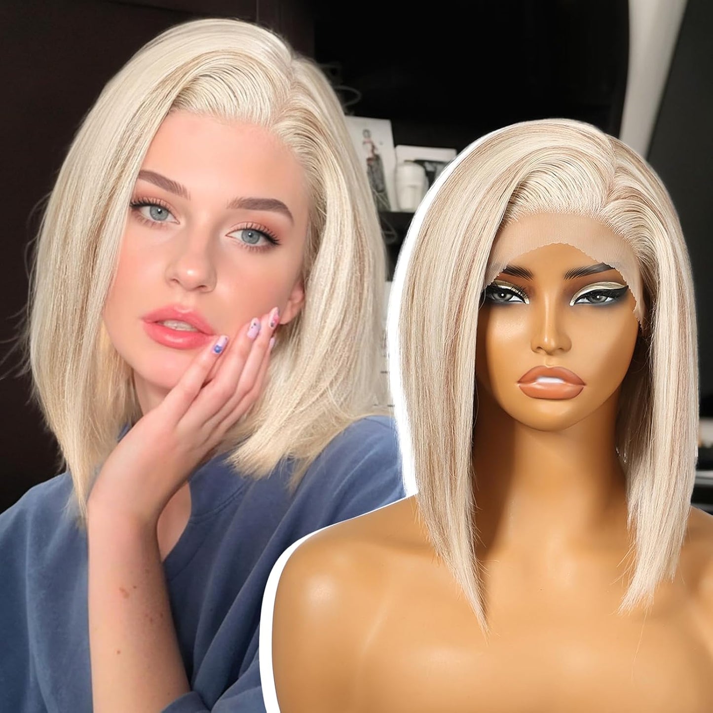 Blonde Synthetic Lace Front Wig for Daily Use, 10in Bob Style