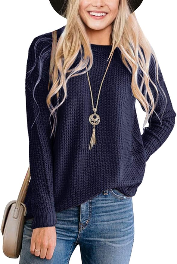 MEROKEETY Women's Long Sleeve Waffle Knit Sweater for Comfort