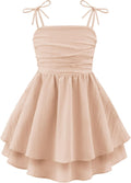 Arshiner Girls Summer Spaghetti Strap Tiered Ruched Midi Dress