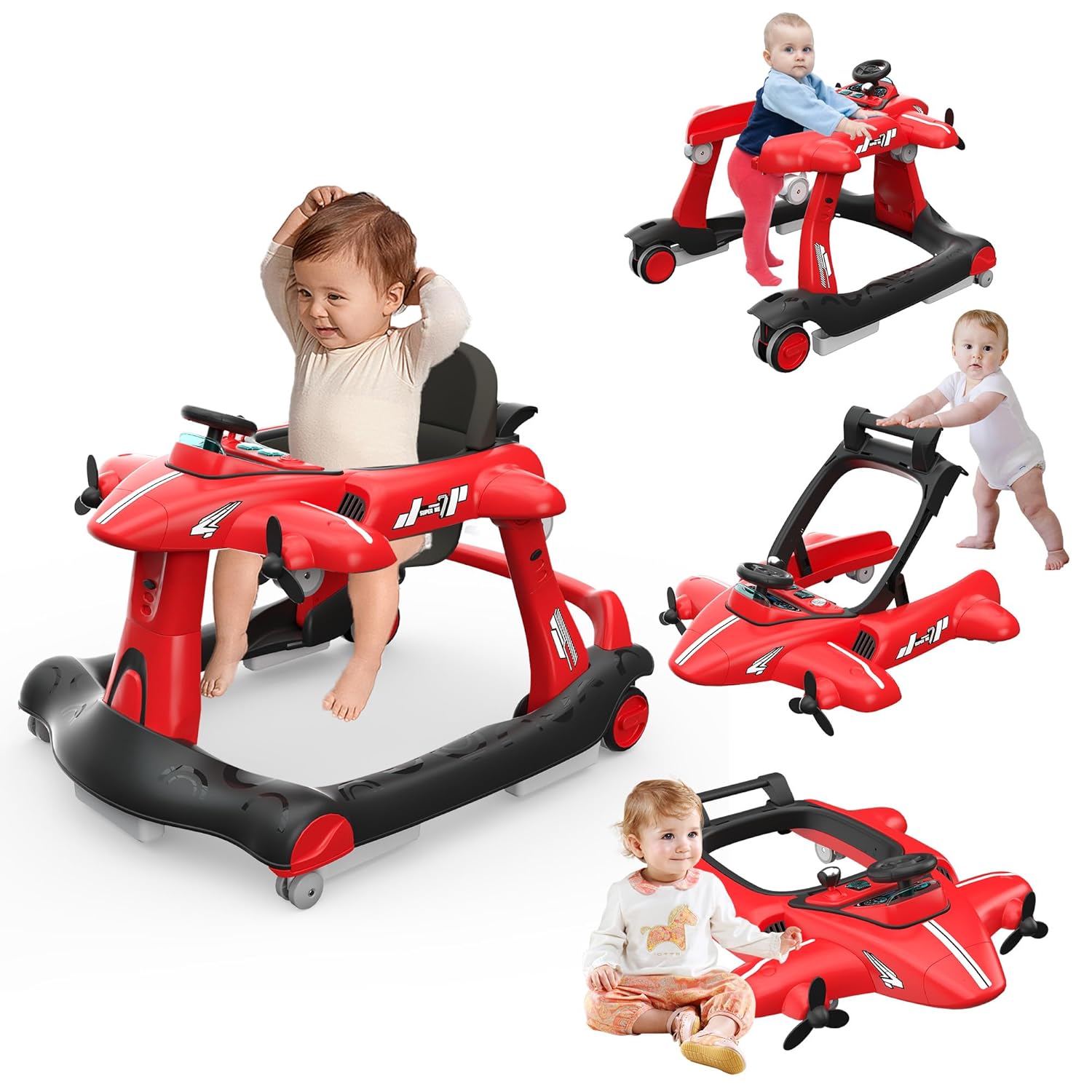 6-in-1 Foldable Baby Walker with Adjustable Height & Speed