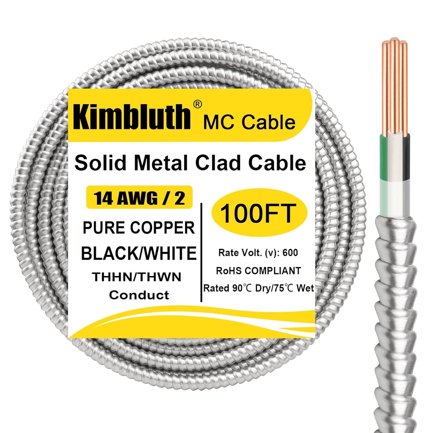 14/2 Metal Clad Cable with Ground 100ft for Indoor Outdoor Use