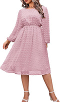 IN'VOLAND Plus Size Swiss Dot Chiffon Midi Dress - Flowy A-Line Fit