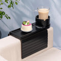 Couch Cup Holder Tray Bamboo Armrest Table - Rotating Cup Holder