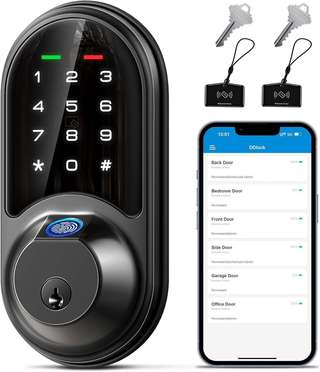Veise RZ07 Smart Lock: 7-in-1 Keyless Entry for Security