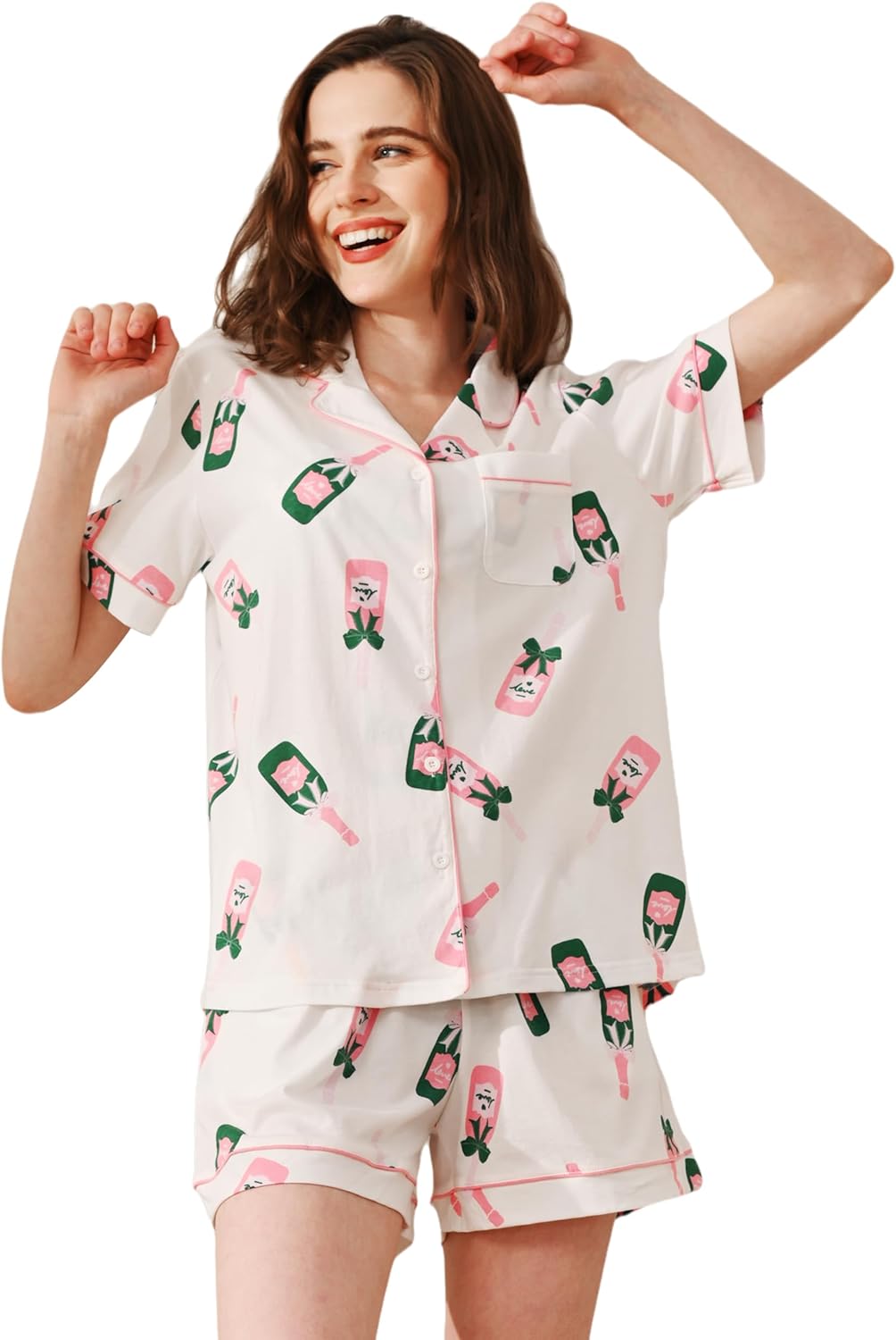 100% Cotton Pajamas for Women - Soft Sleepwear Set with Pockets