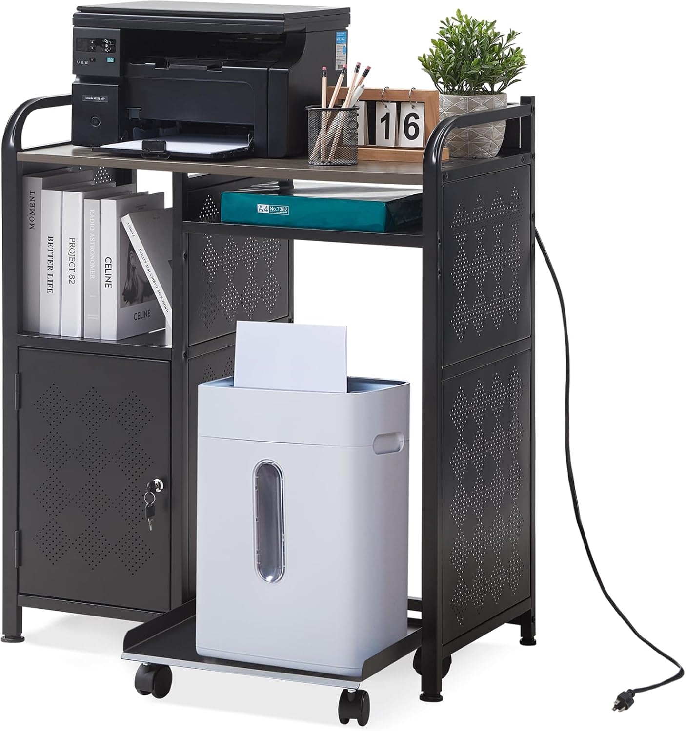 Printer Stand with Storage & Charging Port