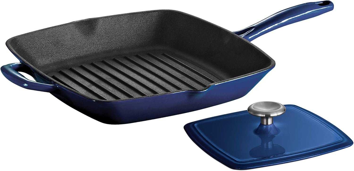 Tramontina Bestow Enameled Cast Iron Grill Pan with Press, 11-in