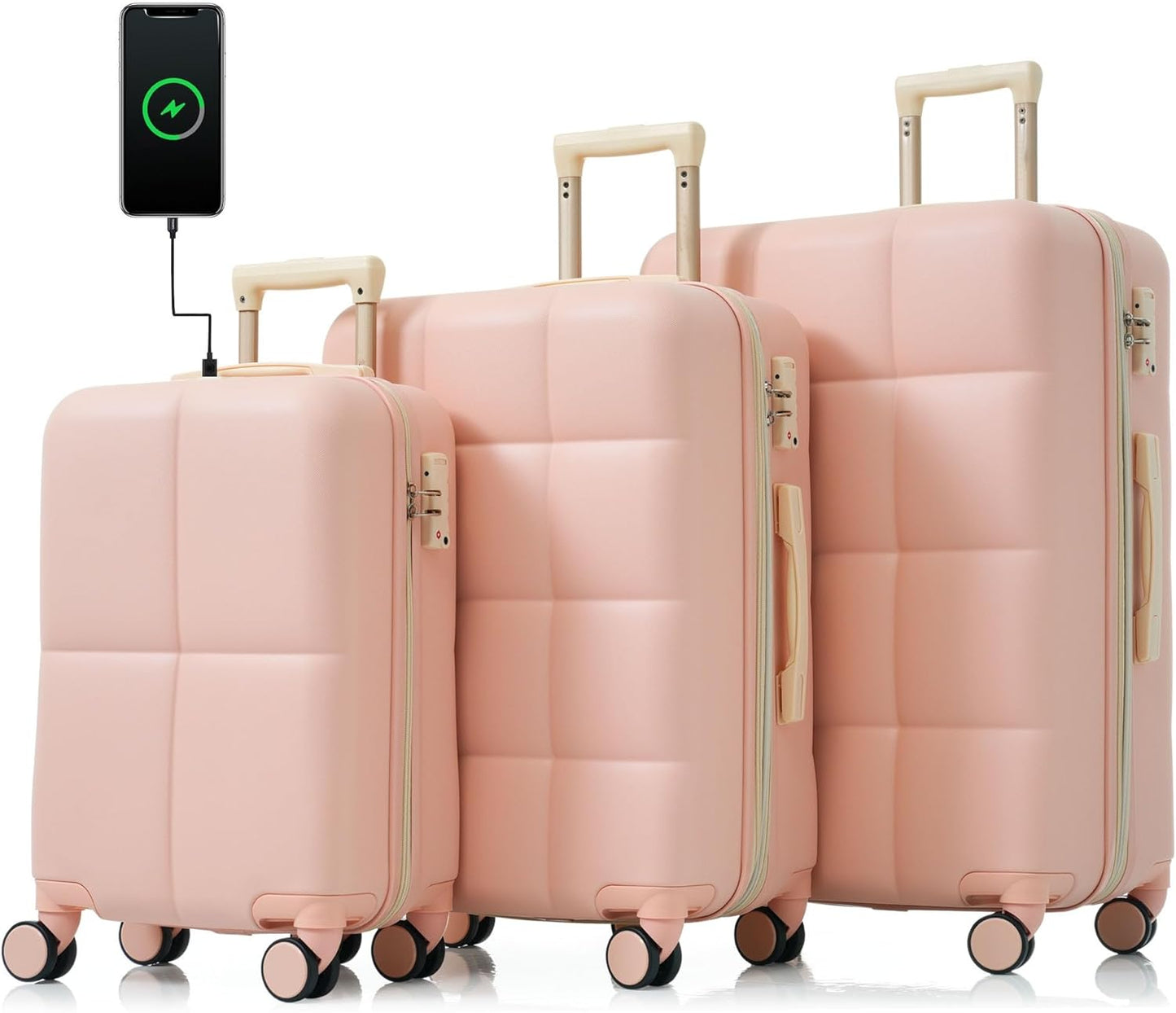 Merax Luggage 3 Piece Set with USB Port and Cup Holder