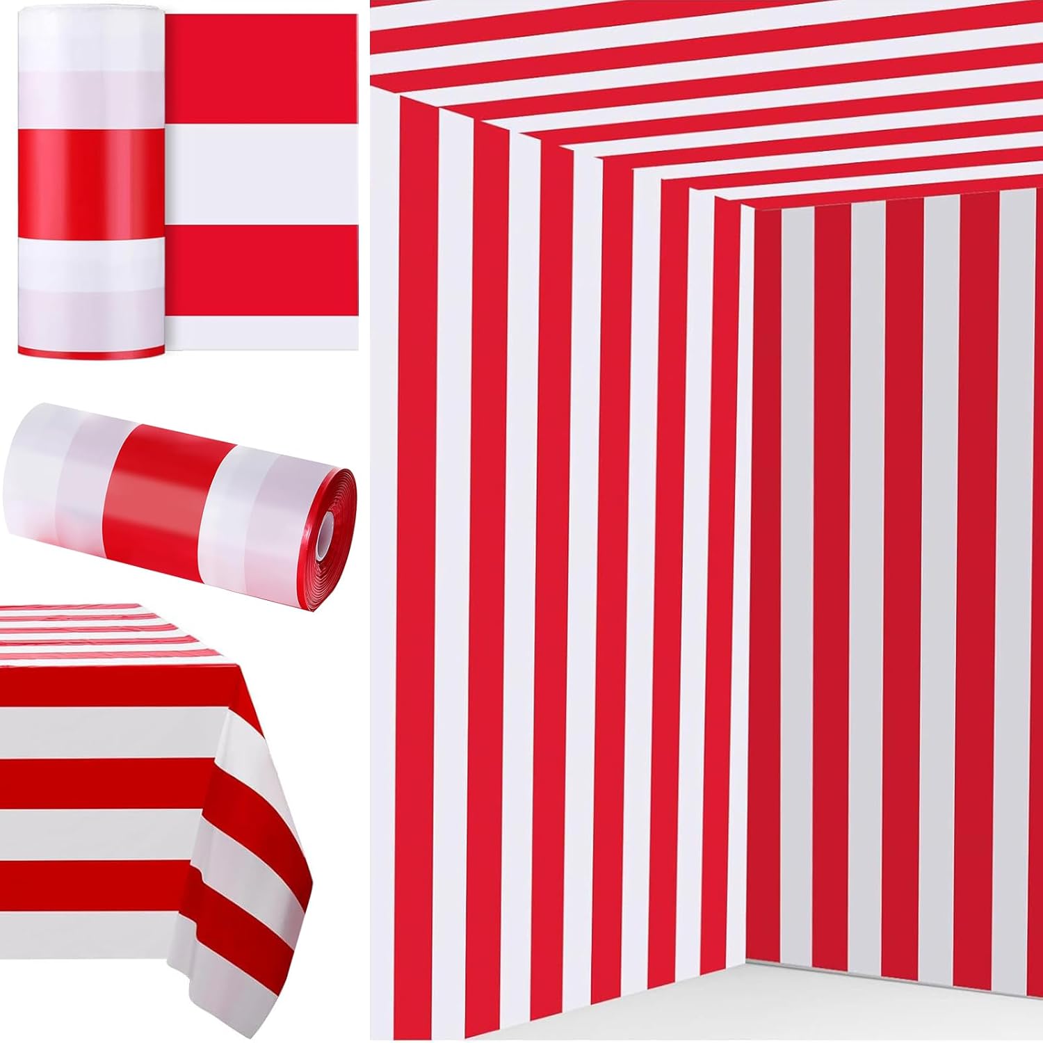 Ctosree 78.7 in x 100 ft Striped Tablecloth Roll for Parties