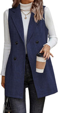 Long Vest for Women Sleeveless Tweed Blazer - Herringbone Wool Blend