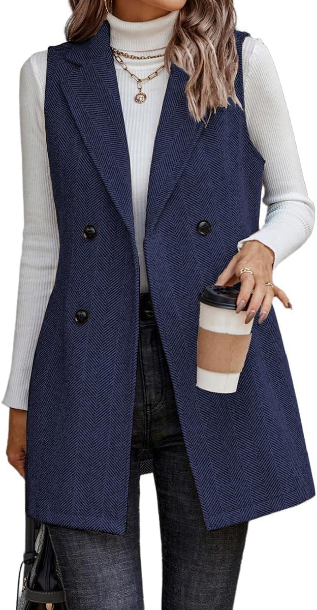 IDEALSANXUN Long Vest for Women Sleeveless Tweed Blazer