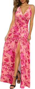 Women Summer 2025 Maxi Dress Floral Spaghetti Strap Sundress - Flowy