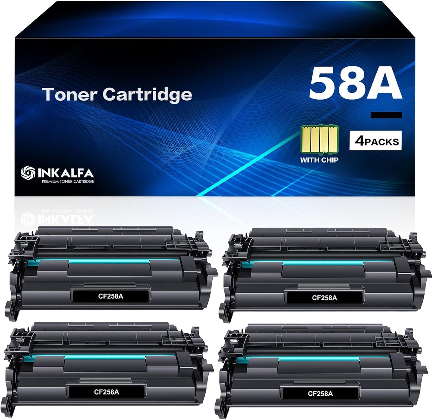 58A Toner Cartridge Black CF258A for HP Printers - 4 Pack