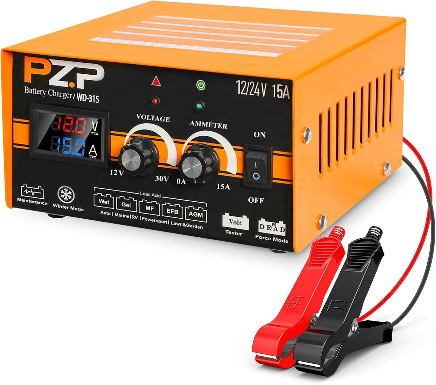 Versatile 15A Battery Charger: Repair, Maintain, Desulfate
