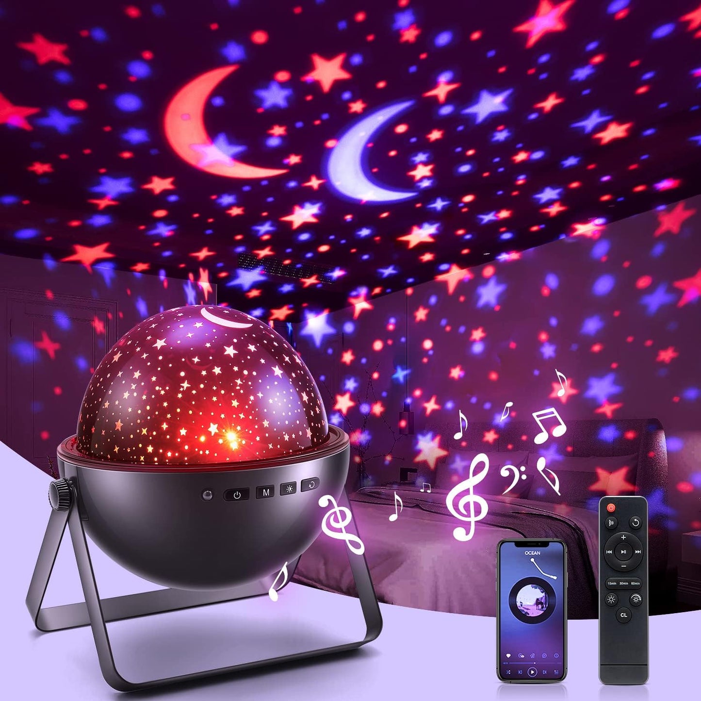 360 Rotation Star Projector with Bluetooth Music