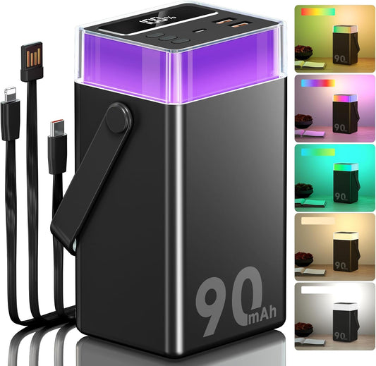 90000mAh Portable Charger Power Bank with RGB Mood Light