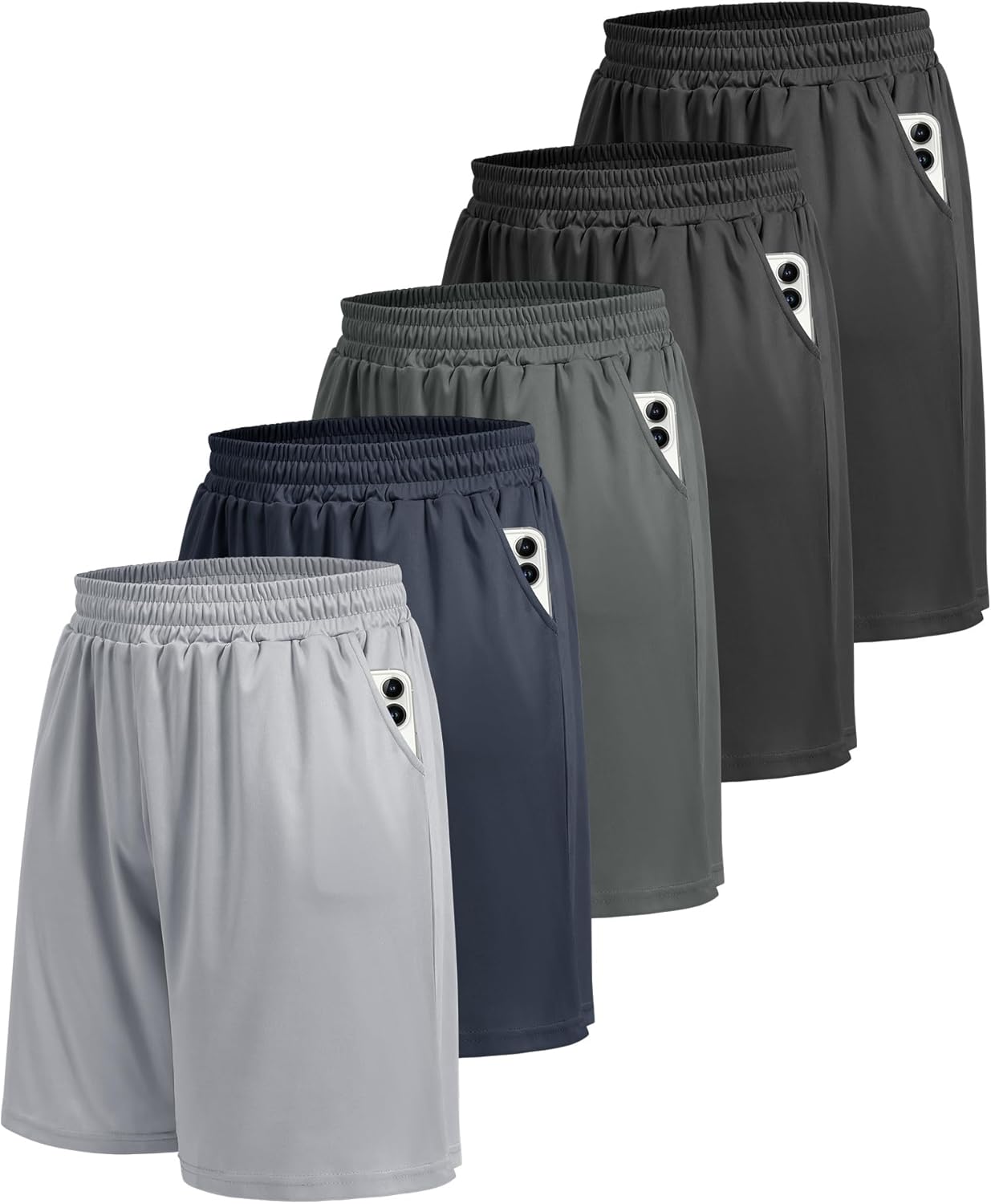5 Pack Athletic Gym Mens Shorts - Quick Dry Basketball Shorts