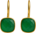 Green Onyx Cushion Cut Gold Plated Sterling Silver Drop Earrings