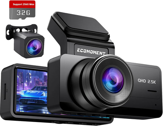 Enhanced Safety: Dual Dash Cam w/ 2.5K+1080P, Night Vision