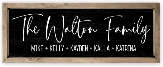Personalized Framed Family Name Sign in Weathered Grey Frame