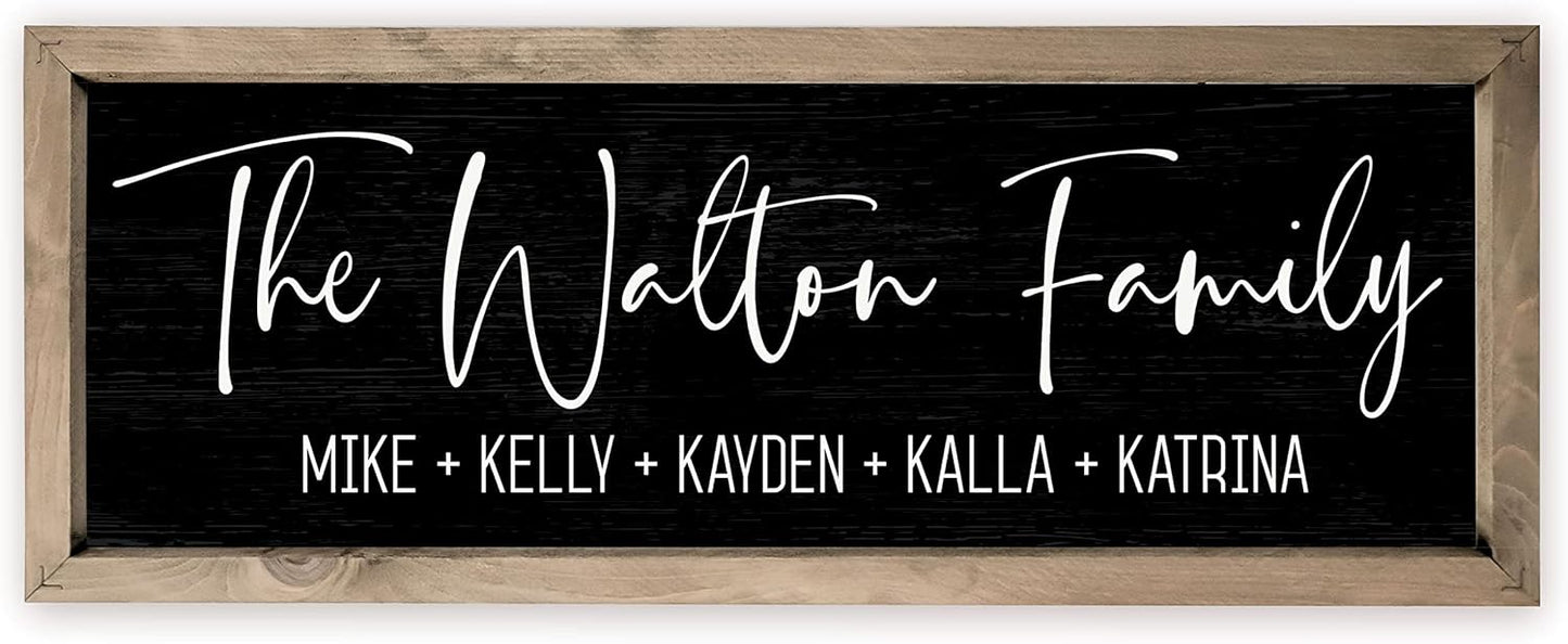 Personalized Framed Family Name Sign in Weathered Grey Frame
