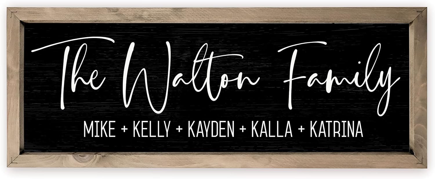 Personalized Framed Family Name Sign in Weathered Grey Frame