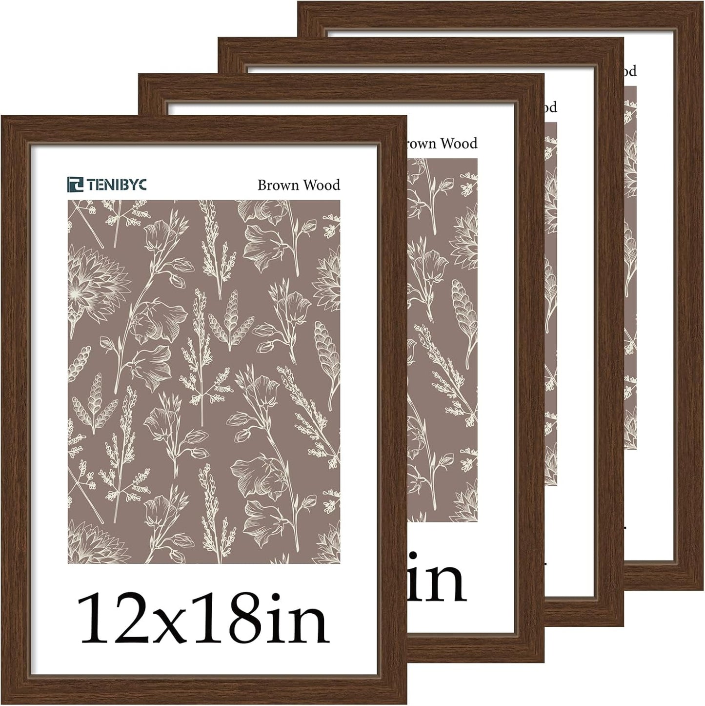 12x18 Frame Set of 4 - Brown Grain Natural Wood Elegance