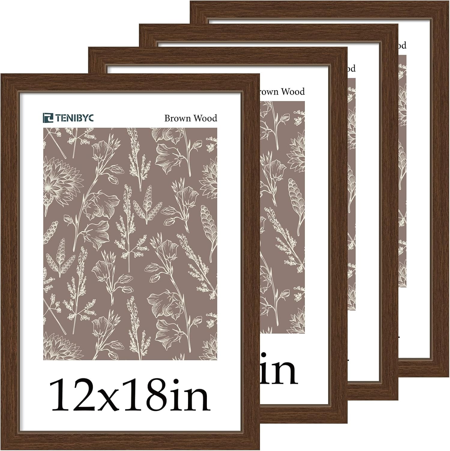12x18 Frame Set of 4 - Brown Grain Natural Wood Elegance