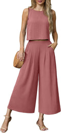 Lepunuo Womens Summer 2 Piece Outfits Sleeveless Crop Top Set - Breezy