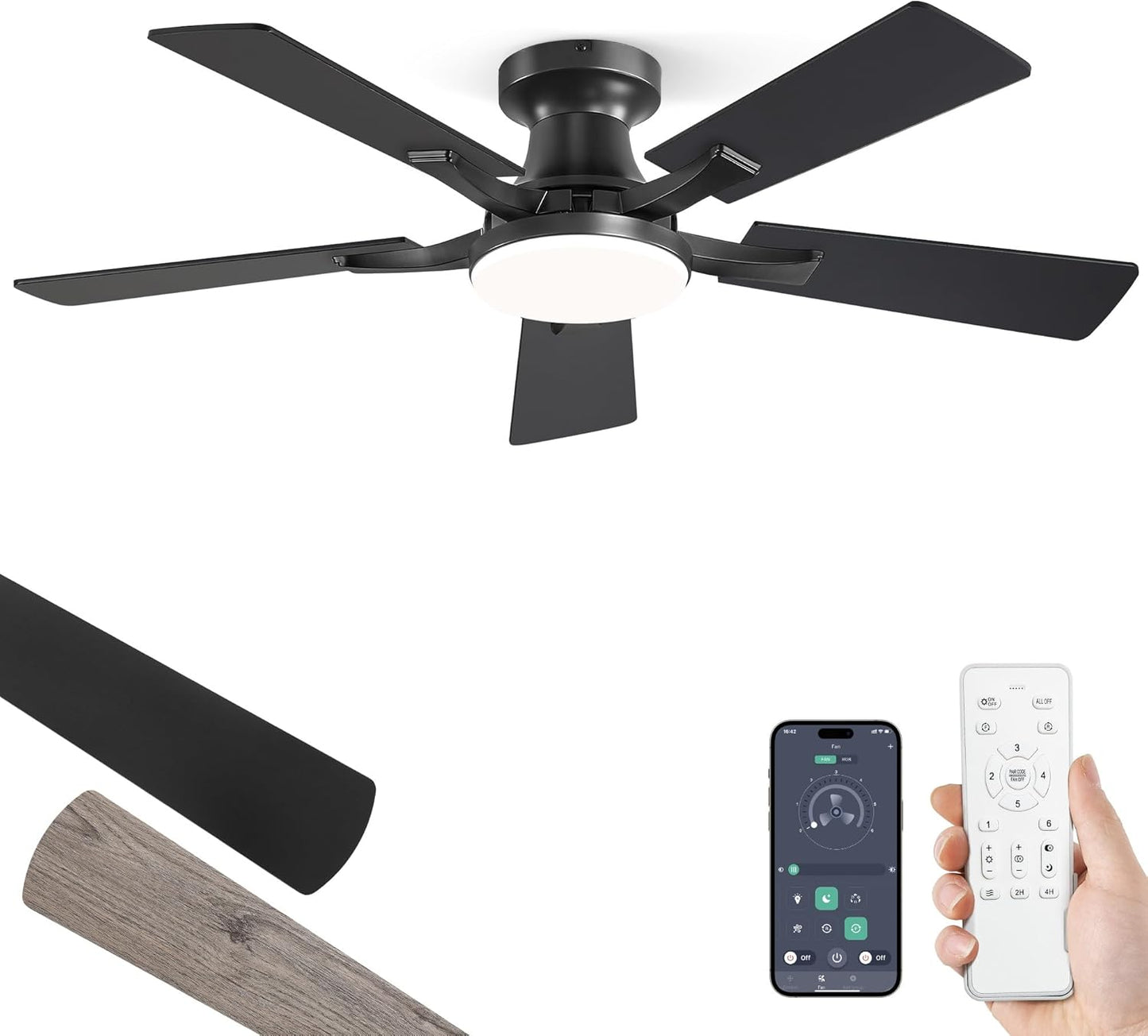 42 Inch Ceiling Fan with Light and Remote Control for Home