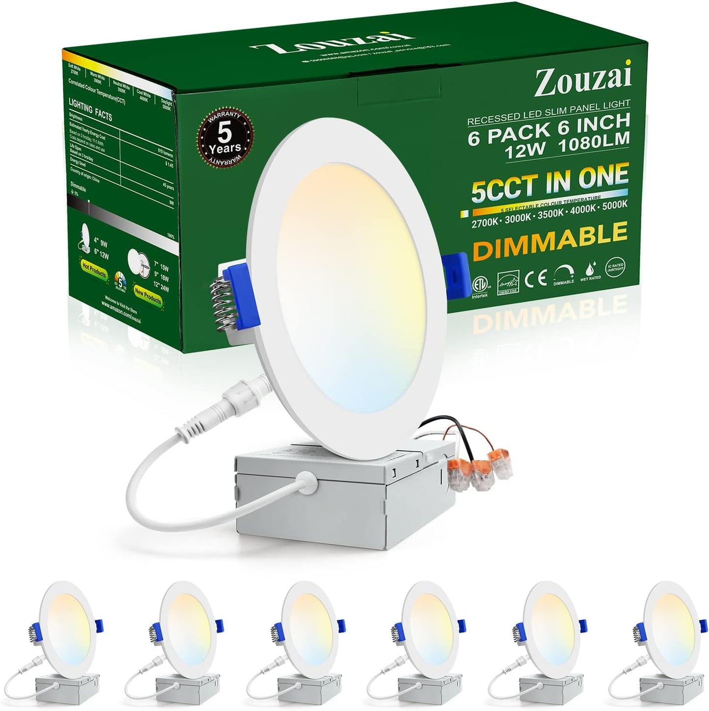 Ultra-Thin 6 Inch LED Recessed Ceiling Light with Junction Box