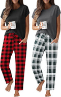 2 Packs Pajamas for Women Set Cap Sleeve Top and Pants - Soft
