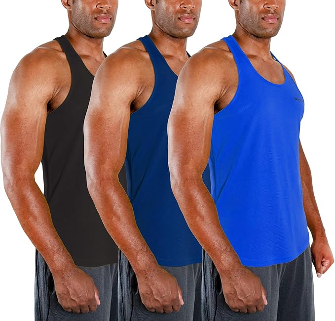 DEVOPS 3 Pack Men's Y-Back Dri Fit Muscle Gym Workout Tank Top
