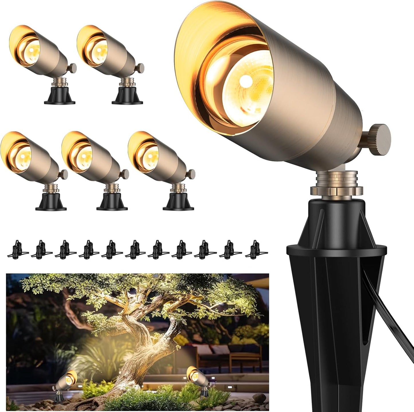 ZONEGRACE Solid Brass Outdoor Uplights for Garden and Patio