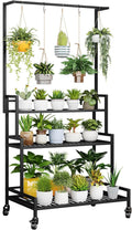 YIZAJIA 3 Tier Metal Plant Stand with Wheels - Indoor Outdoor