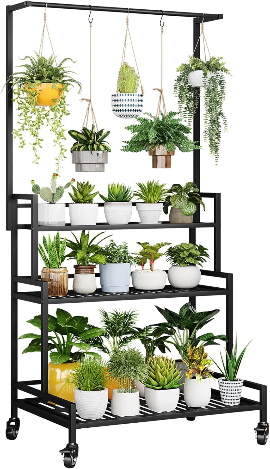 YIZAJIA 3 Tier Metal Plant Stand for Indoor and Outdoor Use