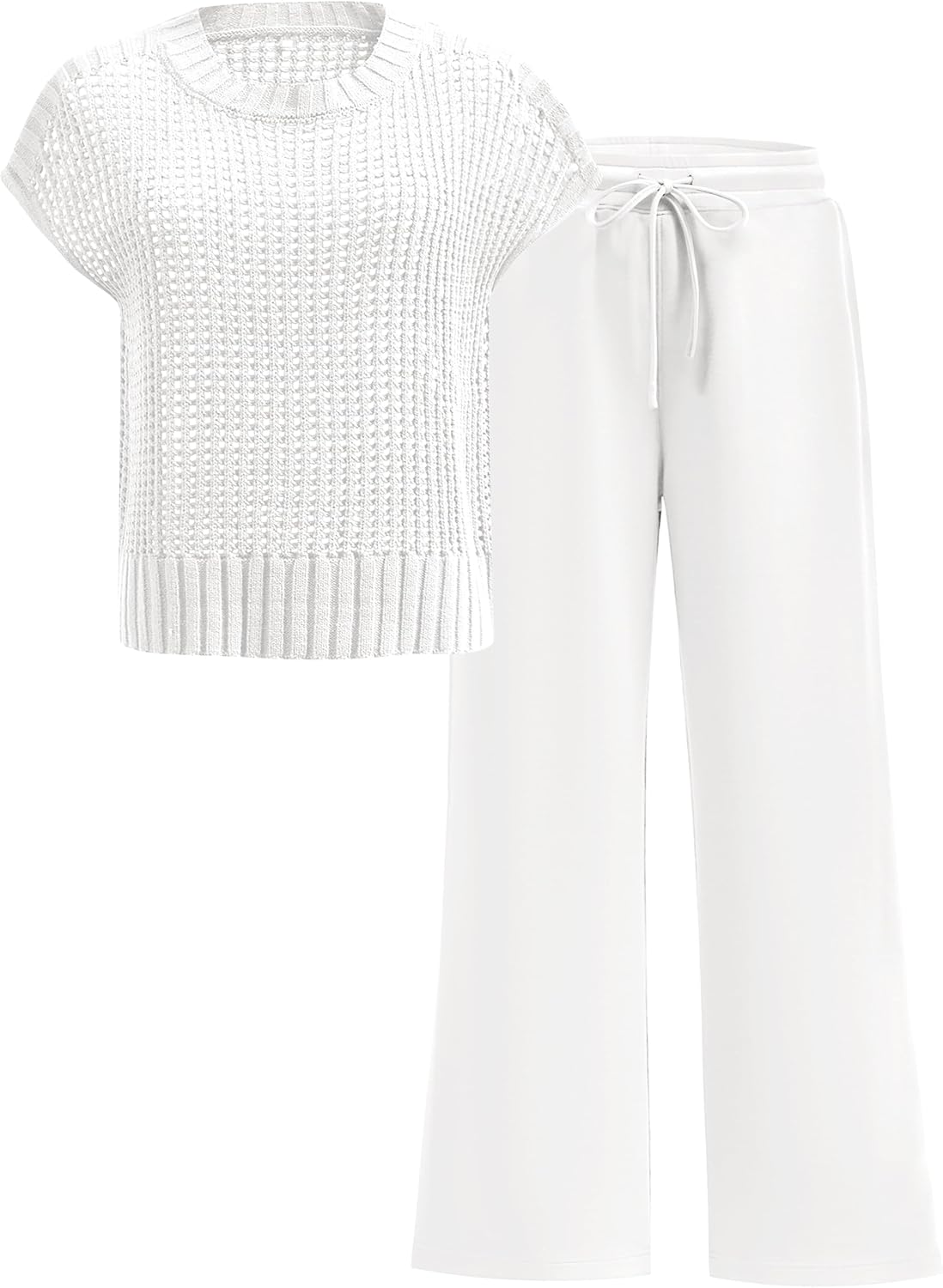 Stylish Women Two Piece Outfits Crochet Knit Sweater Set