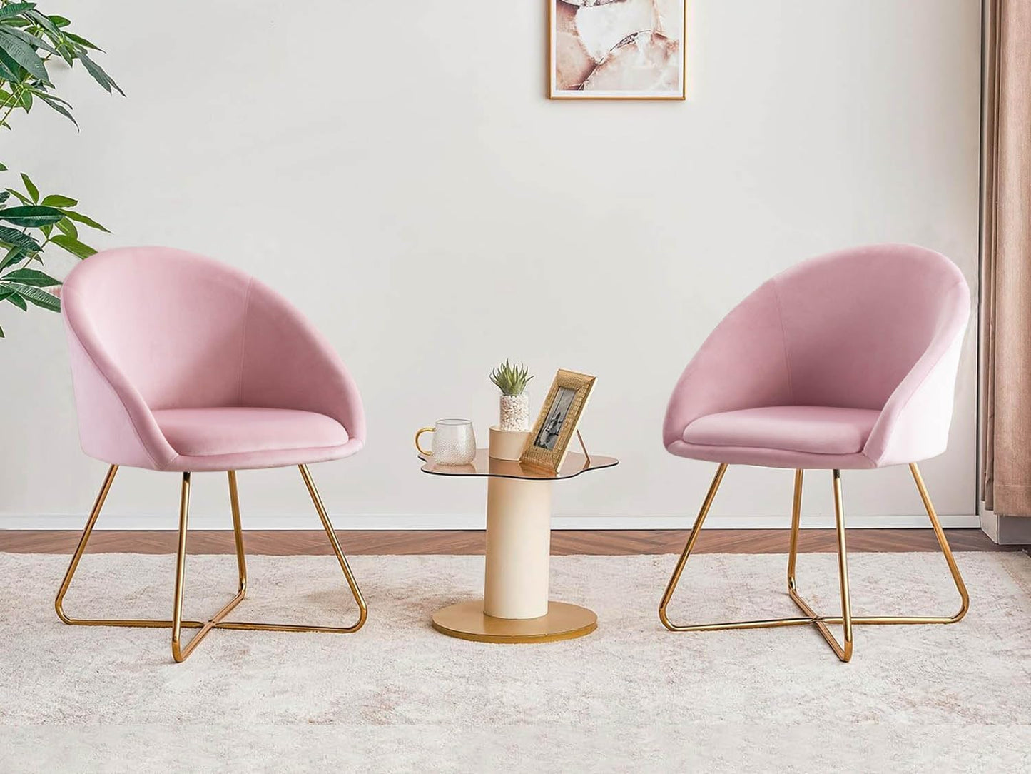 Set of 2 Pink Velvet Armchairs - Modern Elegance