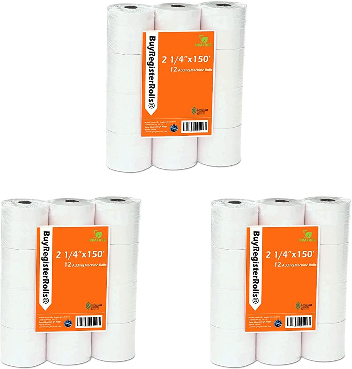 Premium 2 1/4 x 150 ft White Adding Machine Tape Rolls