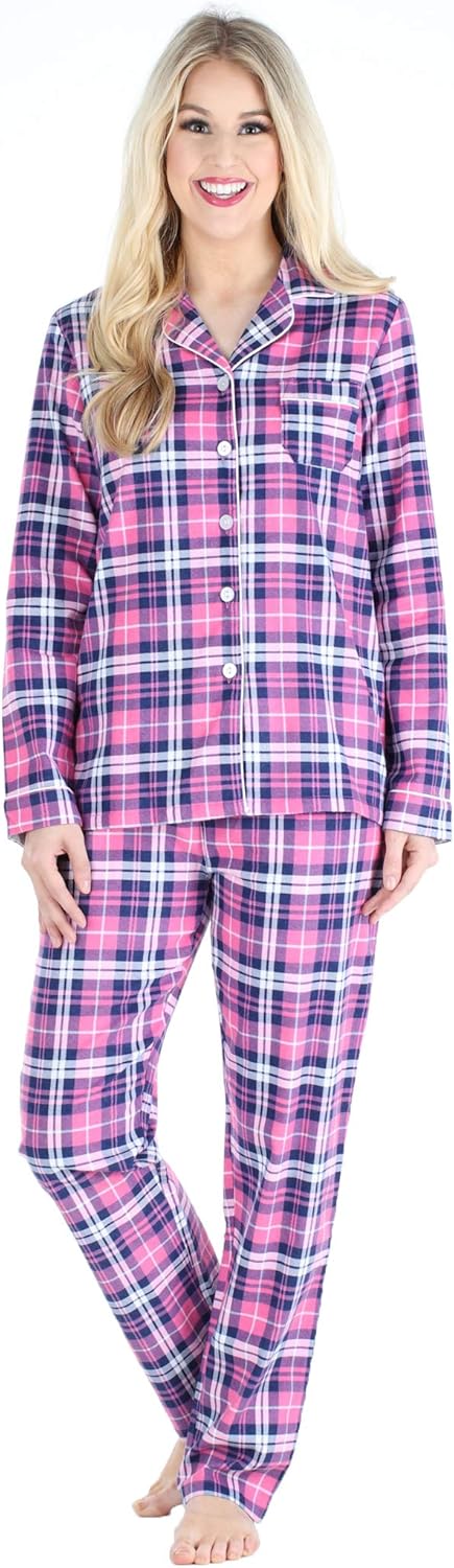 PajamaMania Women's Cotton Flannel Long Sleeve Pajamas Set