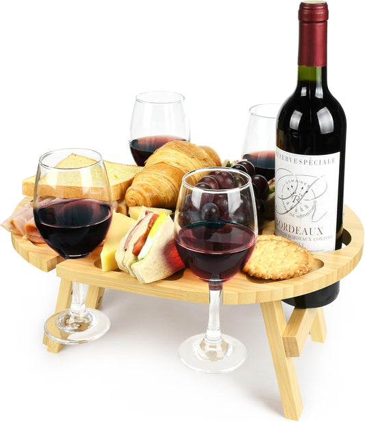 Tirrinia Portable Picnic Wine Table - Keep Wine Securely Stored